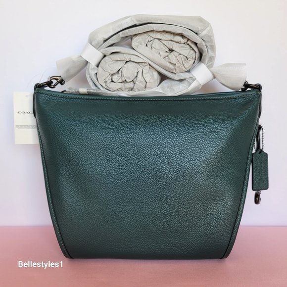COACH Small Dufflette “C” Charm Polished Pebbled Leather Crossbody- Forest Color - Picture 1 of 16